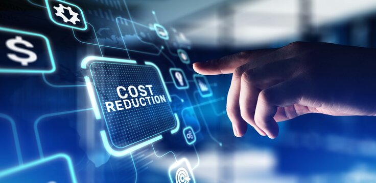 Cost Reduction Minimizing Expenses and Increasing Efficiency, projection on a virtual screen, Business and Technology Concept.