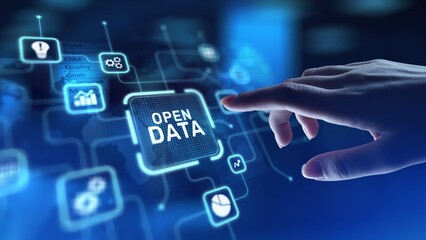 Open Data Promoting Transparency and Accessibility, projection on a virtual screen, Business and Technology Concept.
