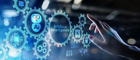 Fototapeta premium AI artificial intelligence Machine Deep learning Robotisation and automation concept on virtual screen.