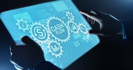 Cash flow button on virtual screen. Business Tehcnology concept.