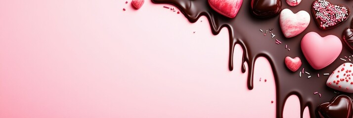 Heart Shaped Chocolates and Sweets on Pink Background