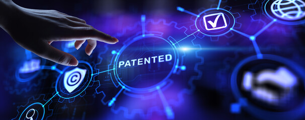 Patented Patent Copyright Law Business technology concept.