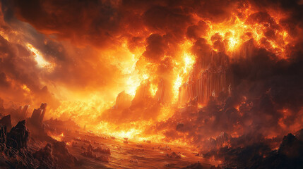 Apocalyptic Inferno with Fiery Skies and Dark Silhouettes