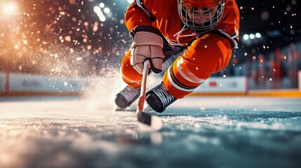Hockey Player in Action on Ice Rink