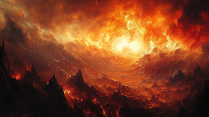 Apocalyptic Inferno with Fiery Skies and Dark Silhouettes