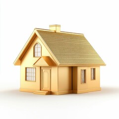 Golden Model House Isolated on White Background