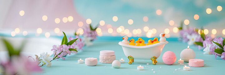 Spa Day Relaxation Bath Bombs Candles Flowers Rubber Ducks