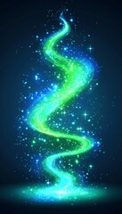 Obraz premium Abstract Swirling Wave Of Emerald And Cyan Light With Scattered Particles On Blue Backdrop