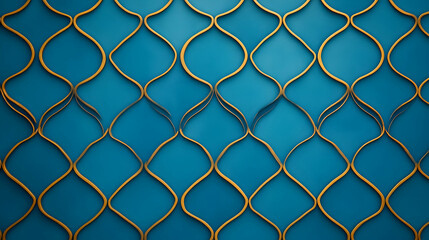 Fototapeta premium Abstract teal and gold patterned wall design. Possible use Background for a presentation or website