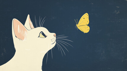 cat watching a yellow butterfly flying in front of her nose