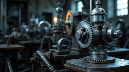 An industrial machine with a large metallic gear assembly.