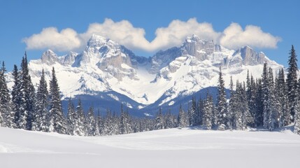 Winter Wonderland Snow-Covered Peaks and Evergreen Forest