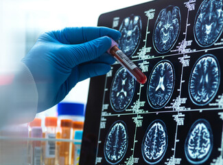Neurology Research,Patients blood sample being checked against the medical scan during a clinical trial
