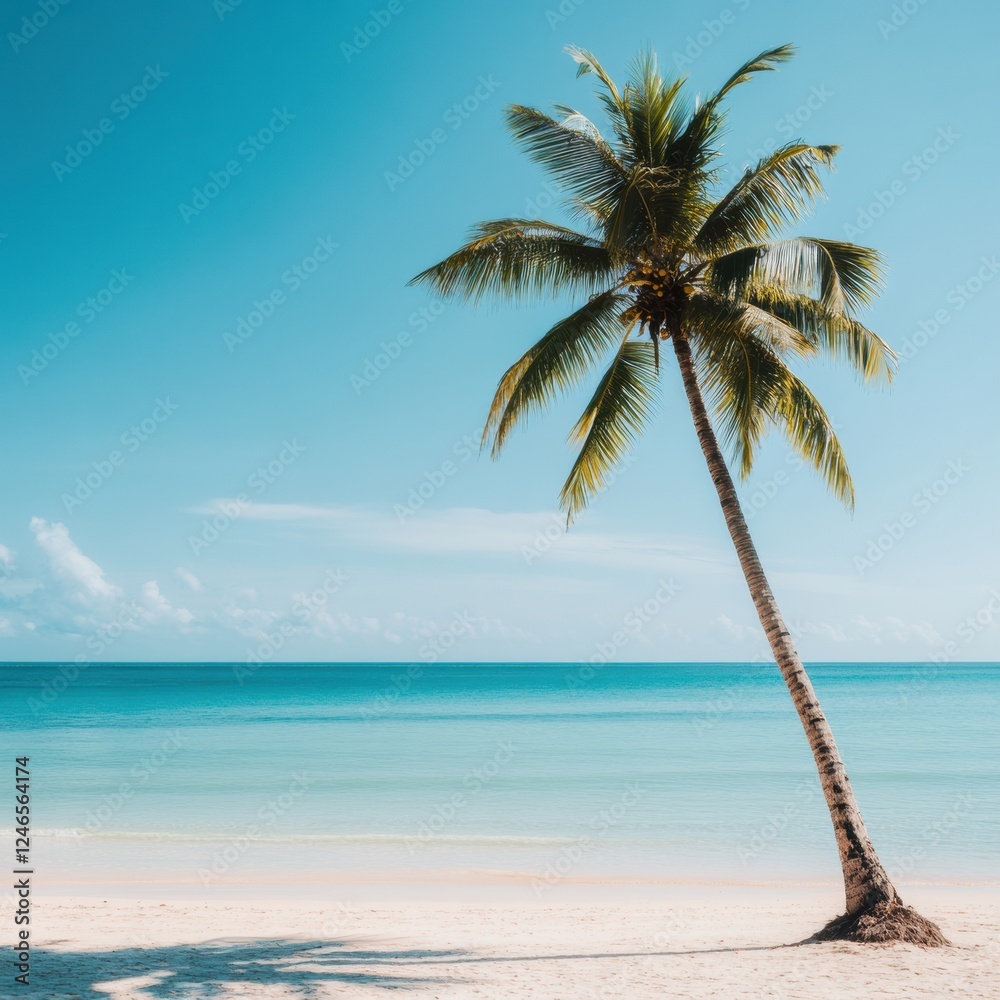 Poster tropical beach with coconut palm tree and turquoise water in a serene atmosphere perfect for relaxat