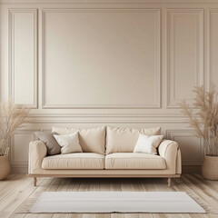 Beige Relax Room Interior with Cozy Couch and Elegant Decoration &ndash; Mockup Wall Design
modern living room with sofa