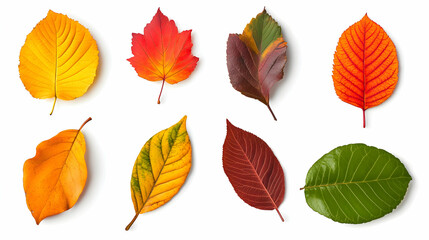 Obraz premium Autumn leaves isolated on white background; vibrant fall foliage; nature; perfect for education or design