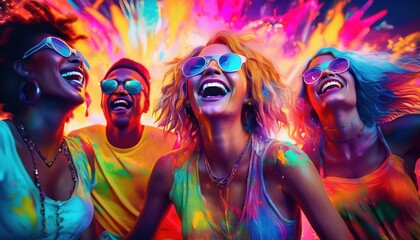 Obraz premium Joyful summer celebration filled with vibrant colors and laughter among friends