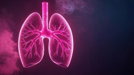 A vibrant, digital rendering of pink lungs, showcasing intricate details against a dark background, symbolizing respiratory health and vitality.