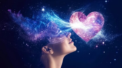 Woman Experiencing Virtual Cosmic Heart Connection