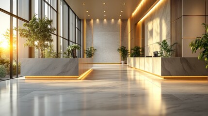 Obraz premium Modern lobby sunset reception desk interior