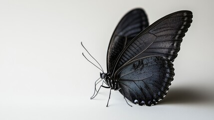 Artistic Close-Up of a Black Butterfly with Intricate Texture on a Minimalist Background
