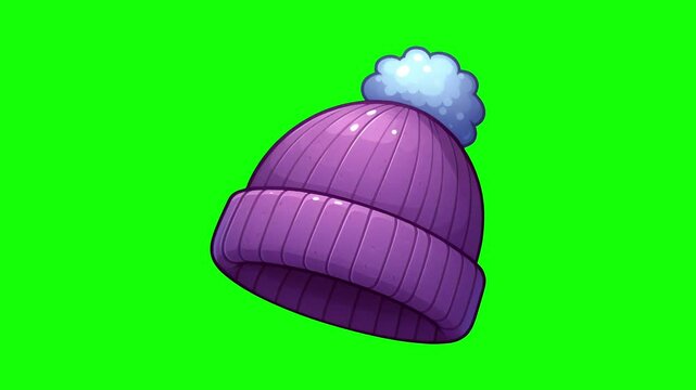 Winter hat Isolated on Green Screen Background. 4K Motion Graphic Animation.