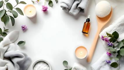 Spa and Wellness Scene: Candles, Towels, Oil, and Flowers
