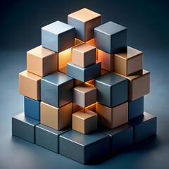 Obraz premium Abstract 3D Block Structure. Geometric Shapes and Cube Design