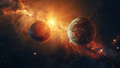 Naklejka premium Planets, stars and galaxies in outer space showing the beauty of space exploration.
