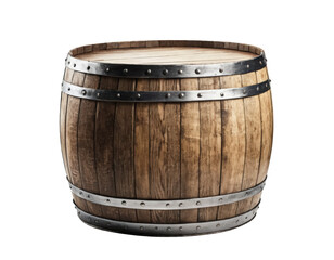 Fototapeta premium A wooden barrel with metal rings isolated on transparent background. 