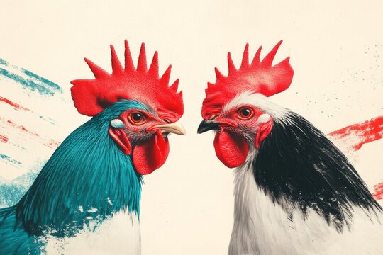 A vintage-style poster of a fighting rooster, with bold typography and muted tones reminiscent of 1950s cockfighting advertisements