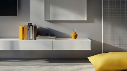 Modern Minimalist Living Room with Books and Decorative Elements