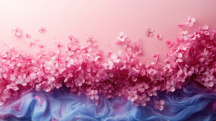Seasonal backgrounds of spring blossoms floating gently on a soft pastel gradient