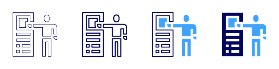 Exploring icon in 4 different styles. Thin Line, Line, Bold Line, Duotone. Duotone style. Editable stroke