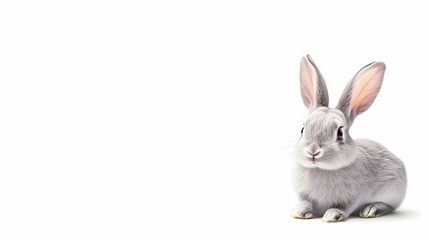 Fototapeta premium Cute grey rabbit, studio shot against white background, suitable for Easter or pet adoption ads