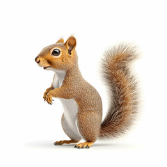 Obraz premium Cute squirrel standing, isolated on white background, for children's books or educational resources
