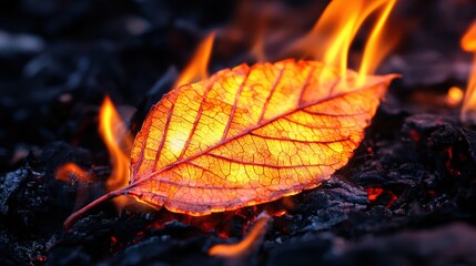 Close-Up of a Leaf Being Consumed by Flames in a Fire, Captured with Gigapixel Detail