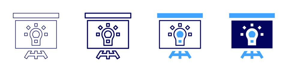 Presentation handouts icon in 4 different styles. Thin Line, Line, Bold Line, Duotone. Duotone style. Editable stroke