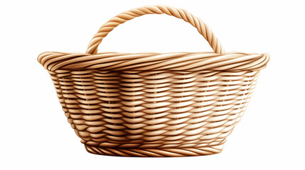 Obraz premium Empty light brown wicker basket isolated on white background for product display