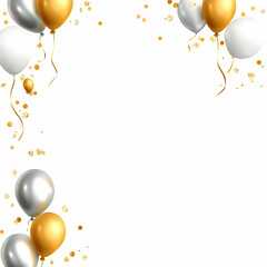 Festive balloons and confetti border design, party background, celebration