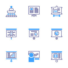 Presentation icon set. Bold line style. Duotone colors. Editable stroke. presentation, conference, businessandfinance, dna, panel