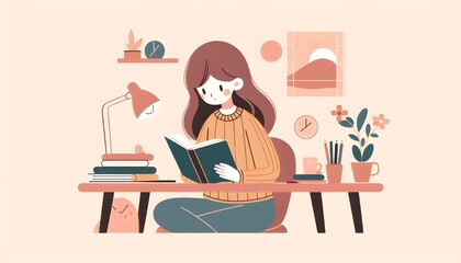 young woman reading book