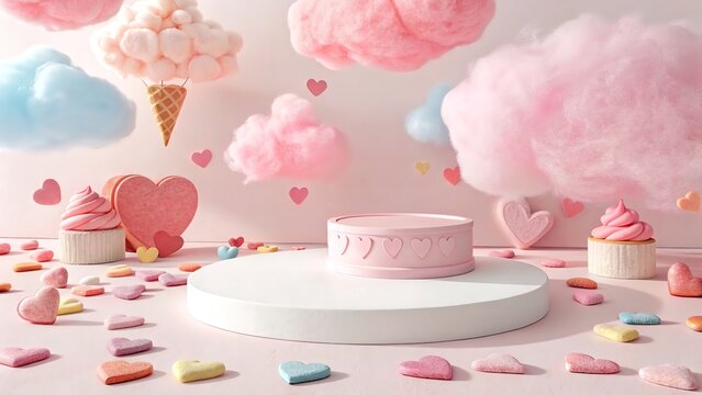 Colorful Candy Hearts with Cotton Candy Clouds