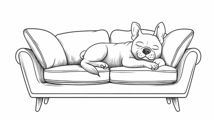 French Bulldog Sleeping on Couch, Cartoon Style Illustration, Relaxing Domestic Scene, Printable Design