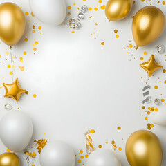 Gold and White Balloons Confetti Frame for Celebration