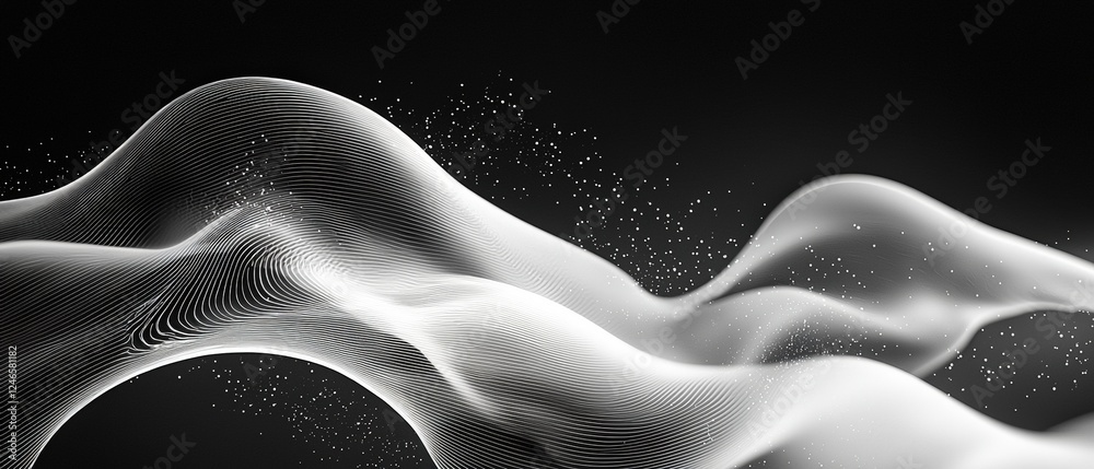 Wall mural abstract black and white background with flowing clouds and fine lines creating a modern aesthetic d