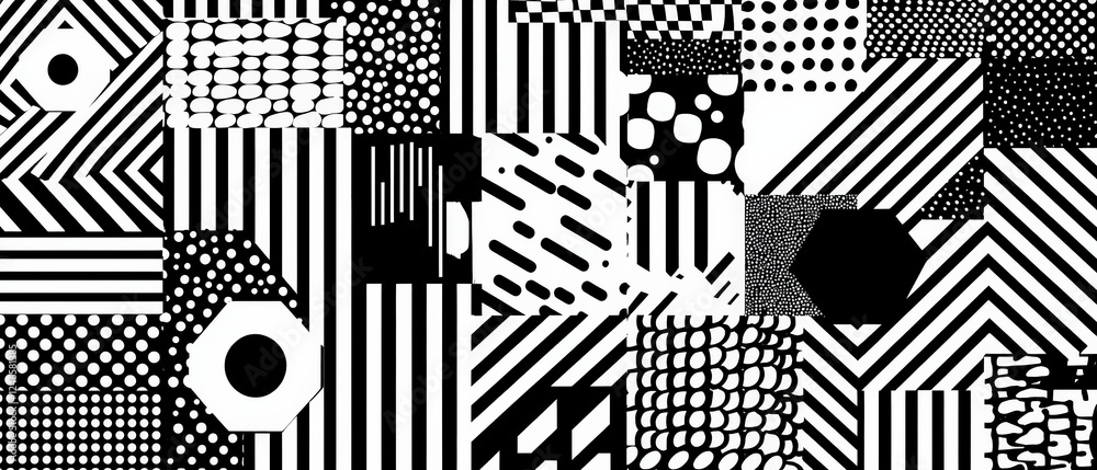 Wall mural abstract black and white background featuring various geometric patterns in a unique and eye-catchin