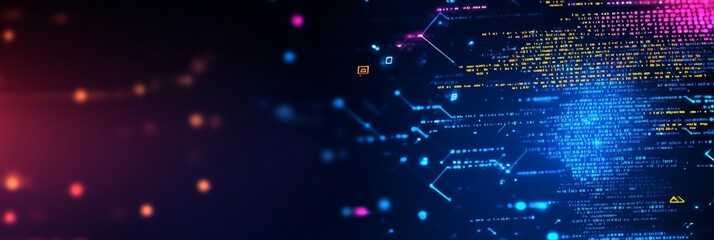 Abstract Technology Background With Futuristic Glowing Code And Lines In Digital Space