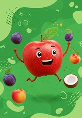 Happy Jumping Apple with Fruit Friends