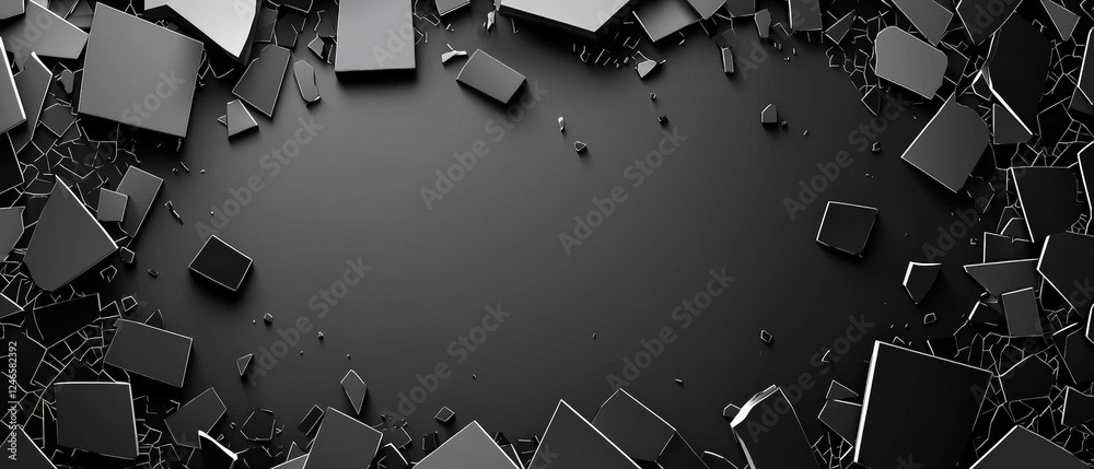 Wall mural black and white abstract background with various polygon shapes fragmented and broken in creative ar